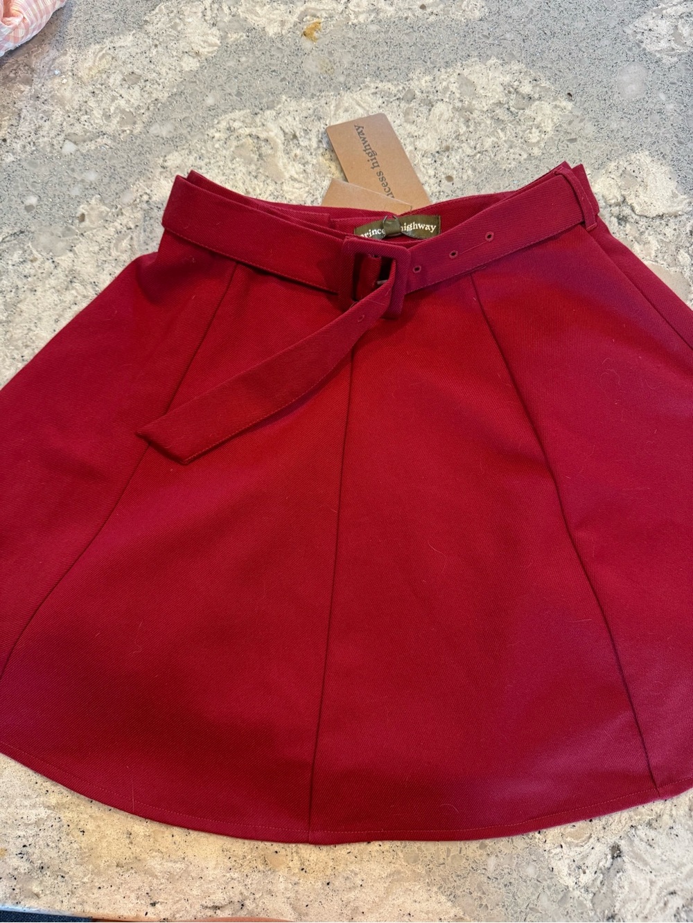 NWT Princess Highway Wine Red Burgundy Circle Skirt with Self Tie Belt